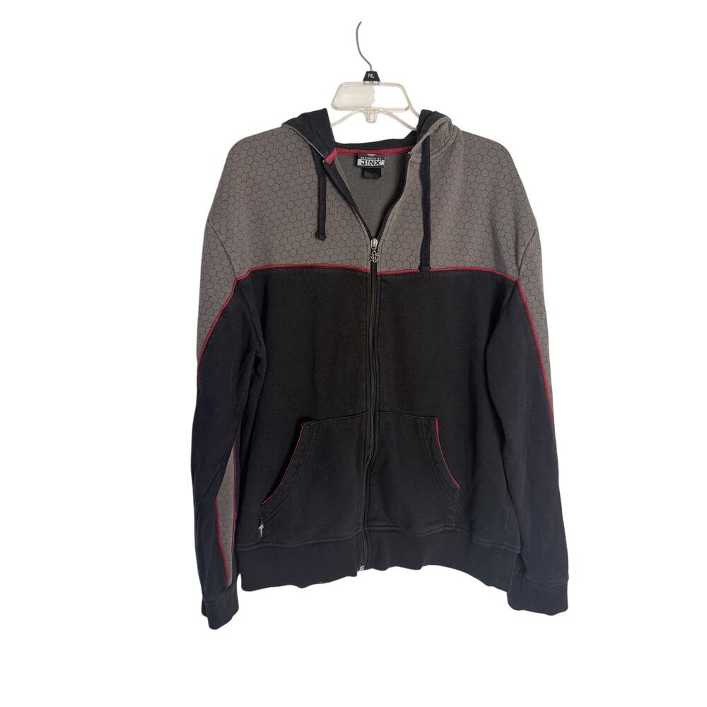 Jinx Gamer Graphic Zip Up Hoodie Sweatshirt Mens XL Gray Black Colorblock